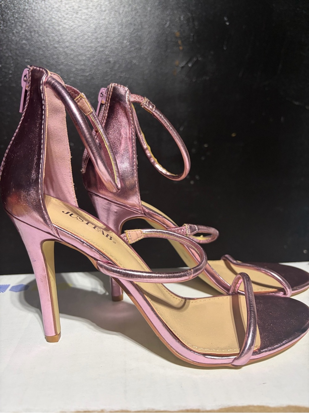 JustFab Metallic Rose Pink Strappy High Heel Sandals